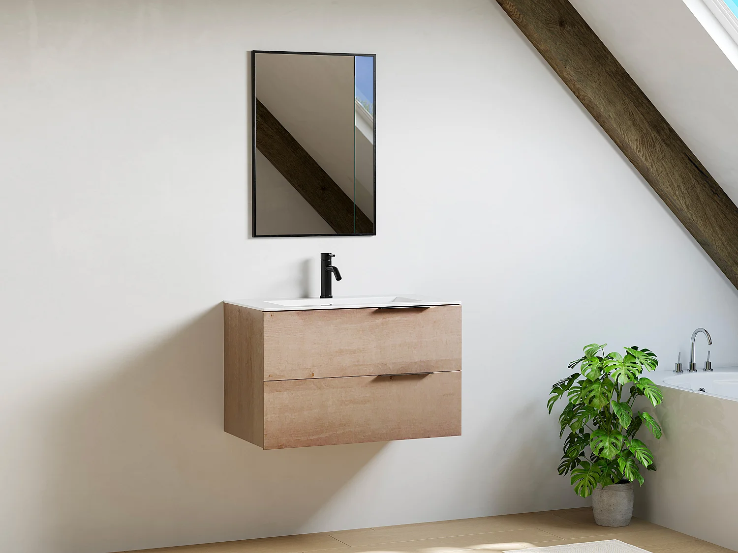 Meuble sous vasque suspendu - Naturel clair - 80 cm - NISAYA