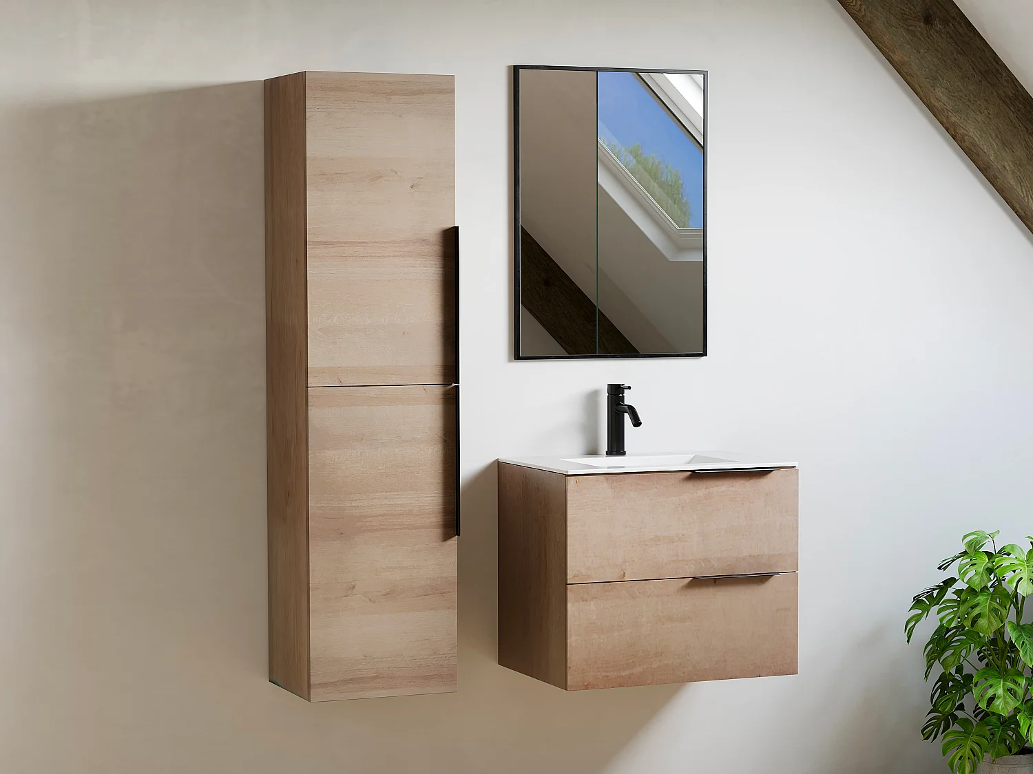 Colonne de salle de bain suspendue - Naturel clair - H140 cm - NISAYA
