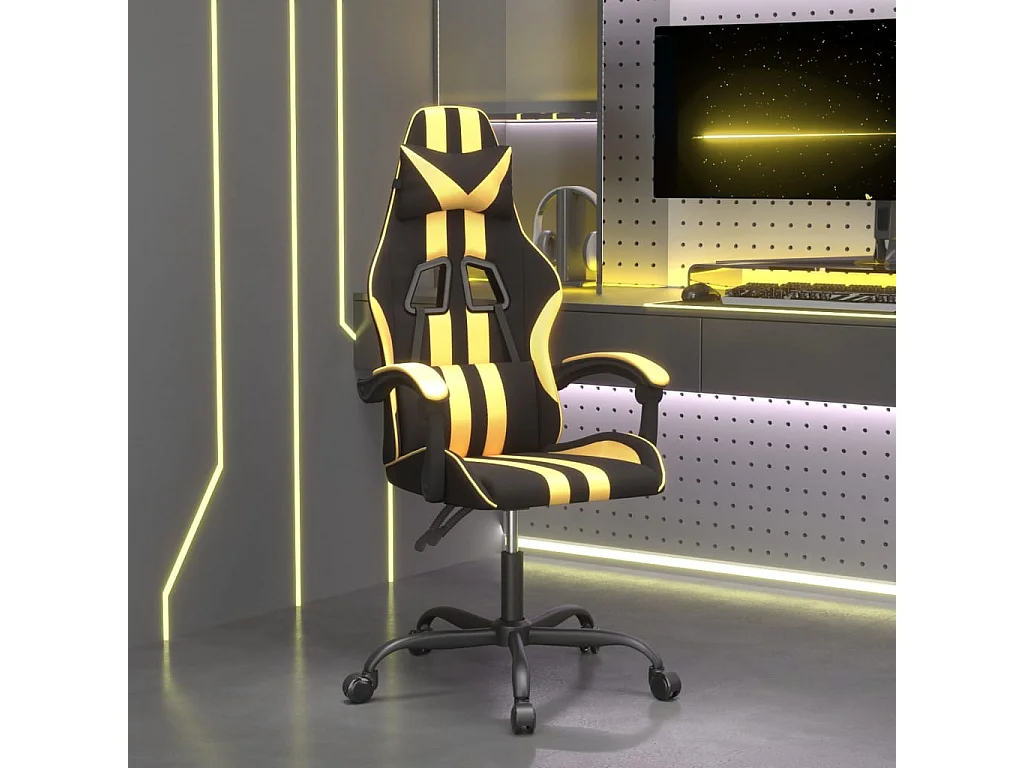 Sedia da Gaming Girevole Nera e Oro in Similpelle