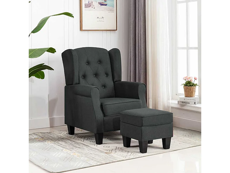 Fauteuil avec repose-pied Gris foncé Tissu