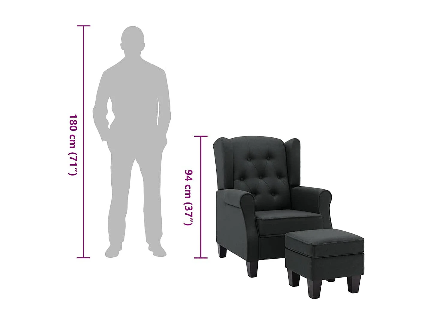 Sillón con reposapiés tela gris oscuro