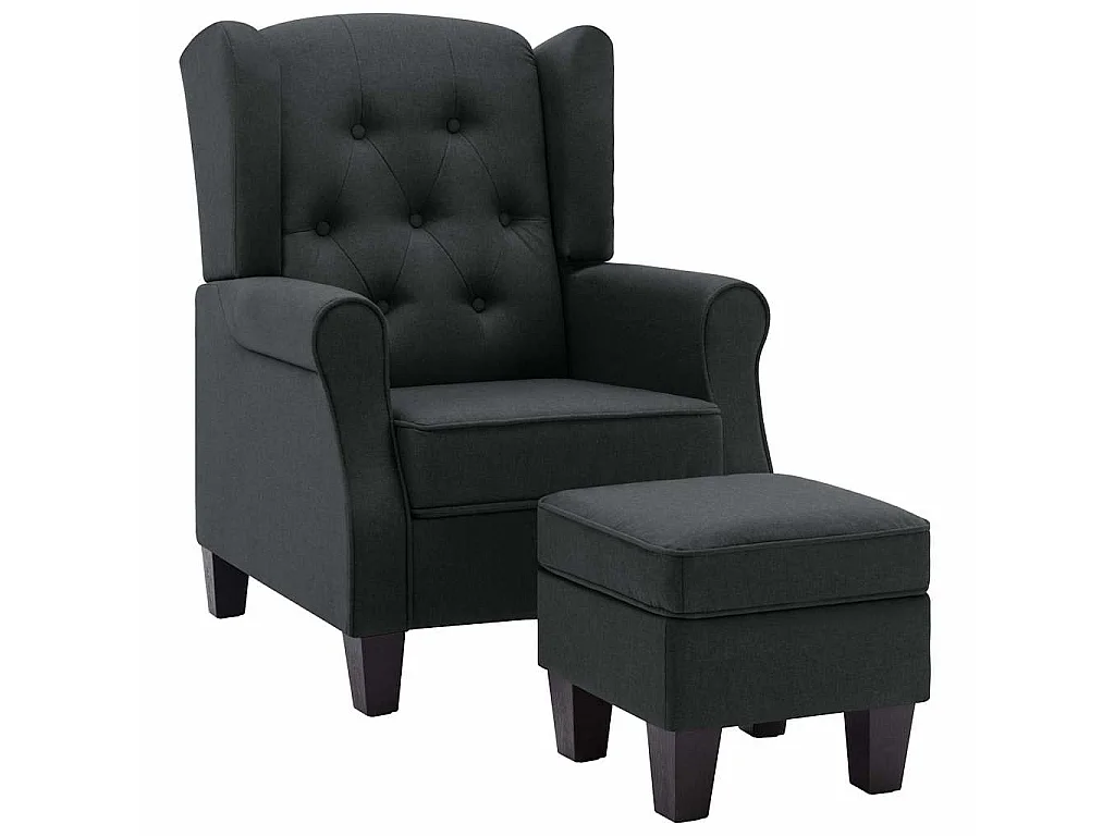 Fauteuil met voetenbankje stof donkergrijs