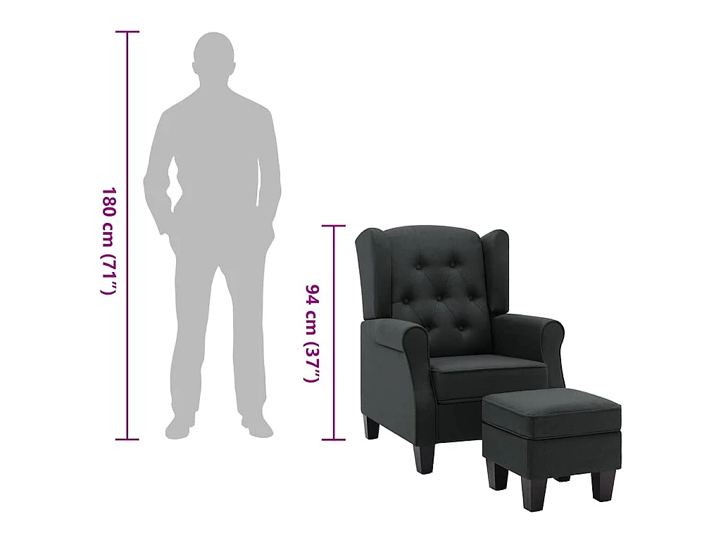 Fauteuil met voetenbankje stof donkergrijs
