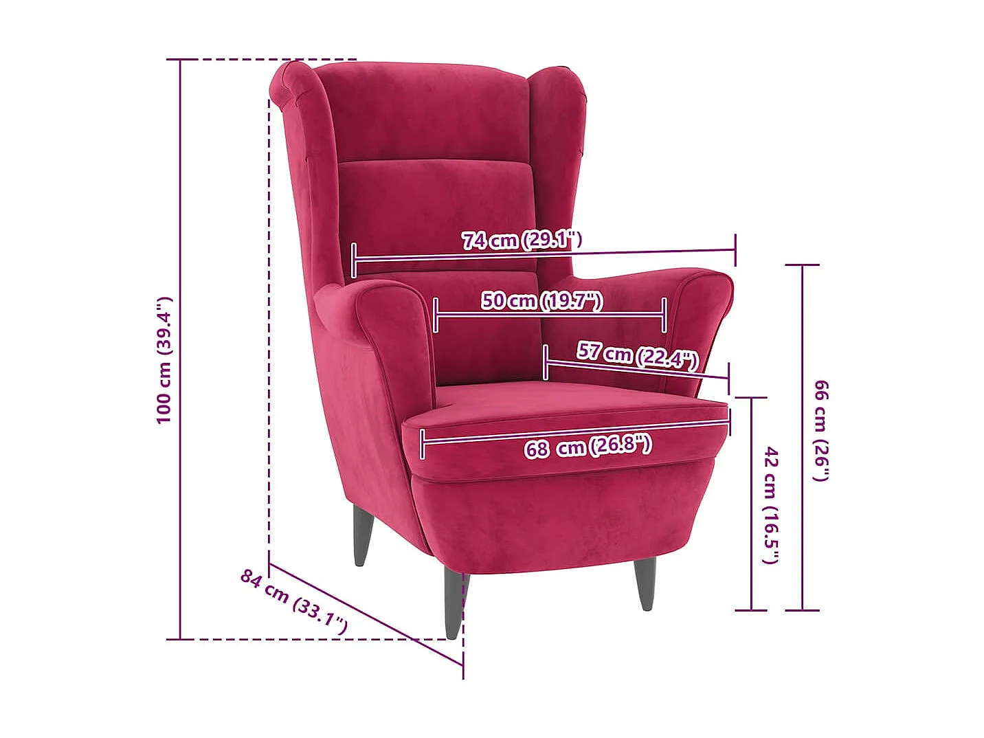 Fauteuil rouge bordeaux velours
