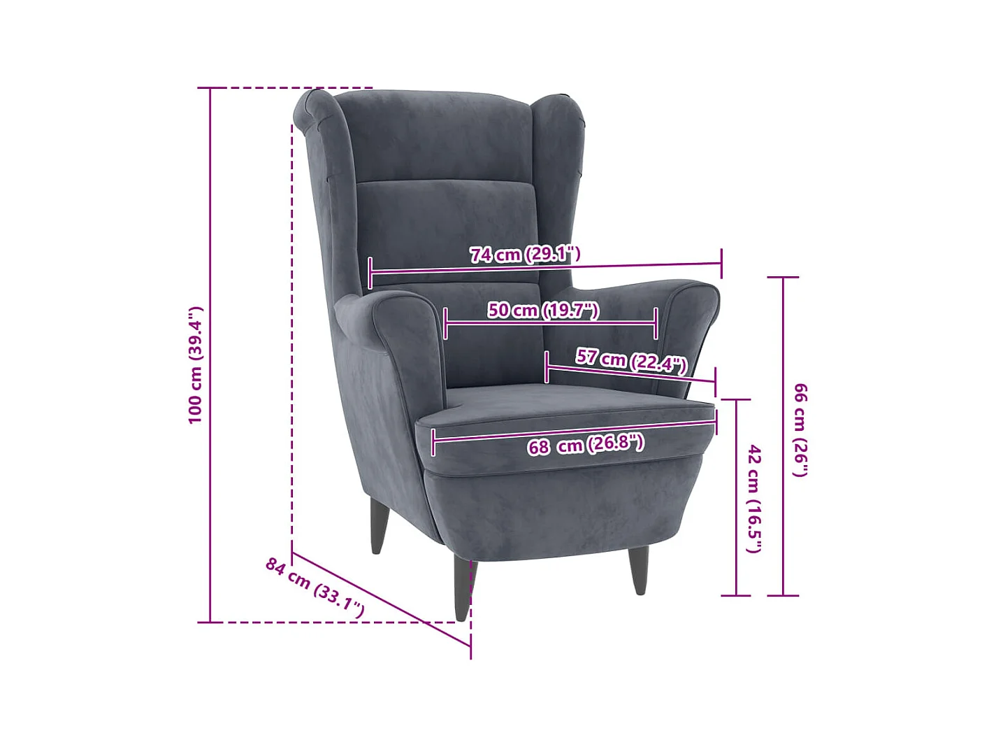 Fauteuil gris foncé velours