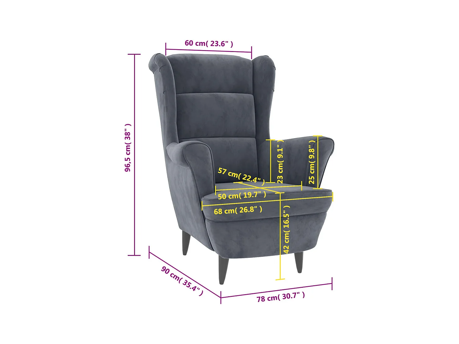 Fauteuil gris foncé velours