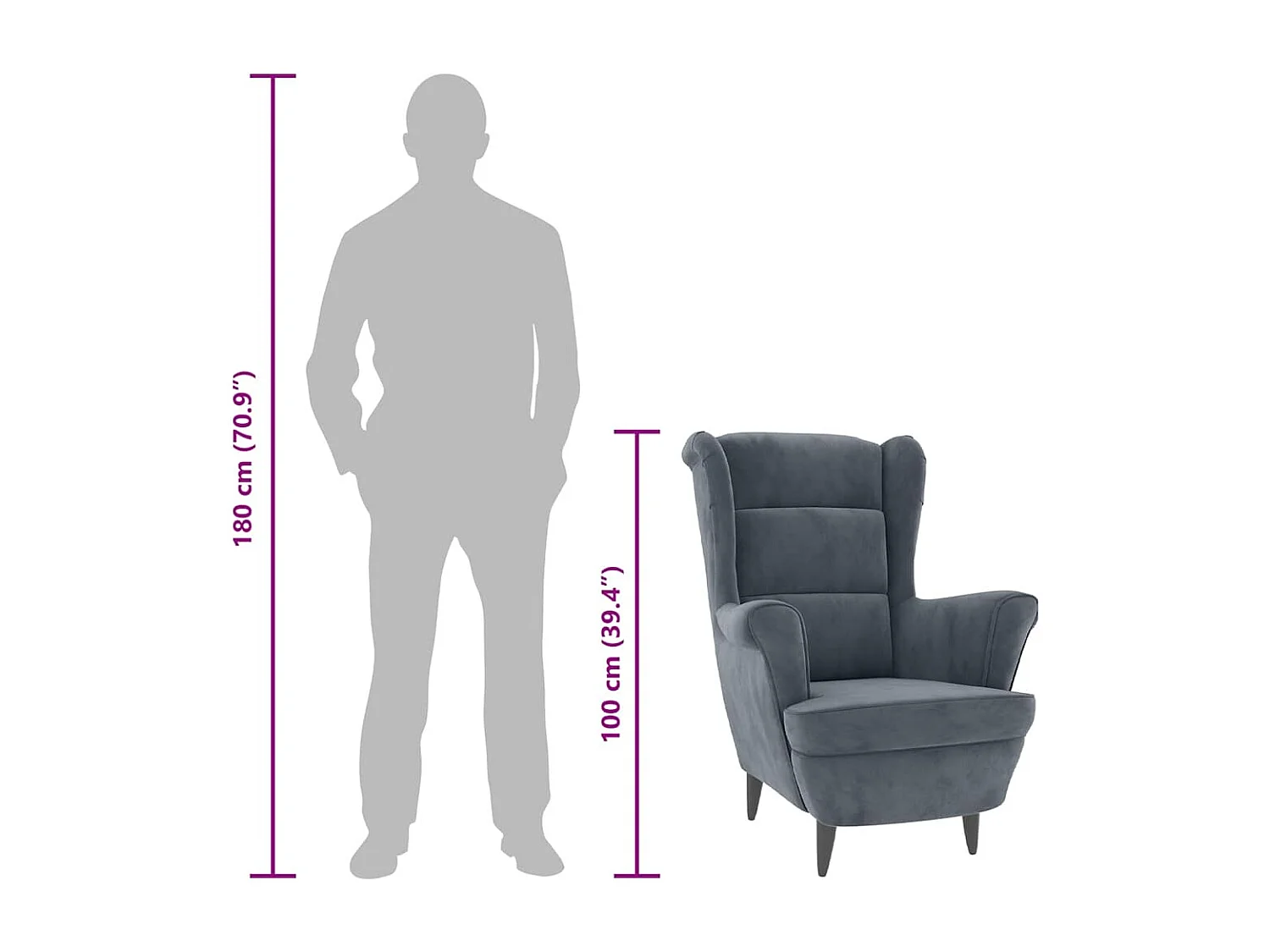 Fauteuil gris foncé velours