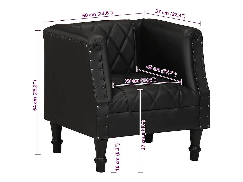 Chaise cabriolet Noir Cuir véritable de chèvre