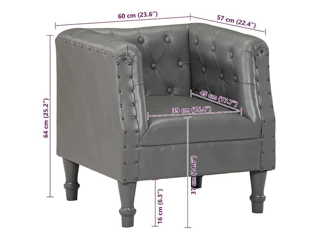 Chaise cabriolet gris cuir véritable