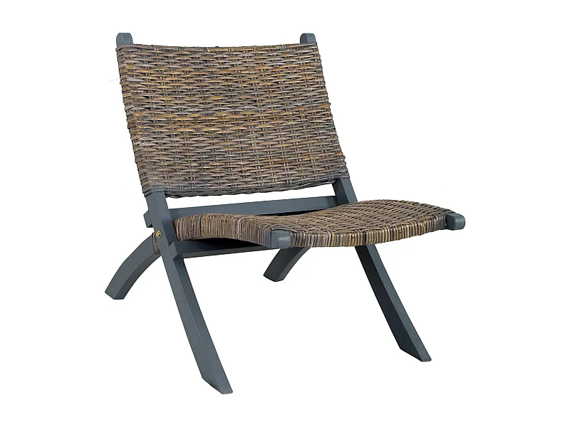 Sedia Relax Grigia in Rattan Kubu Naturale e Mogano Massello