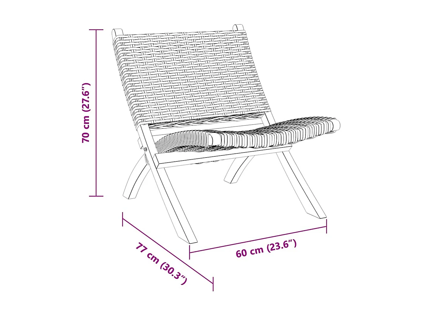Chaise de relaxation rotin kubu naturel et bois d'acajou massif