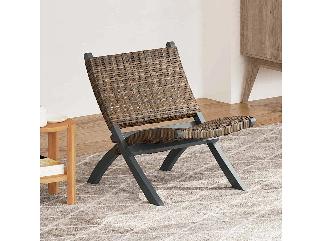 Relaxstuhl Grau Natur Kubu-Rattan und Massivholz Mahagoni