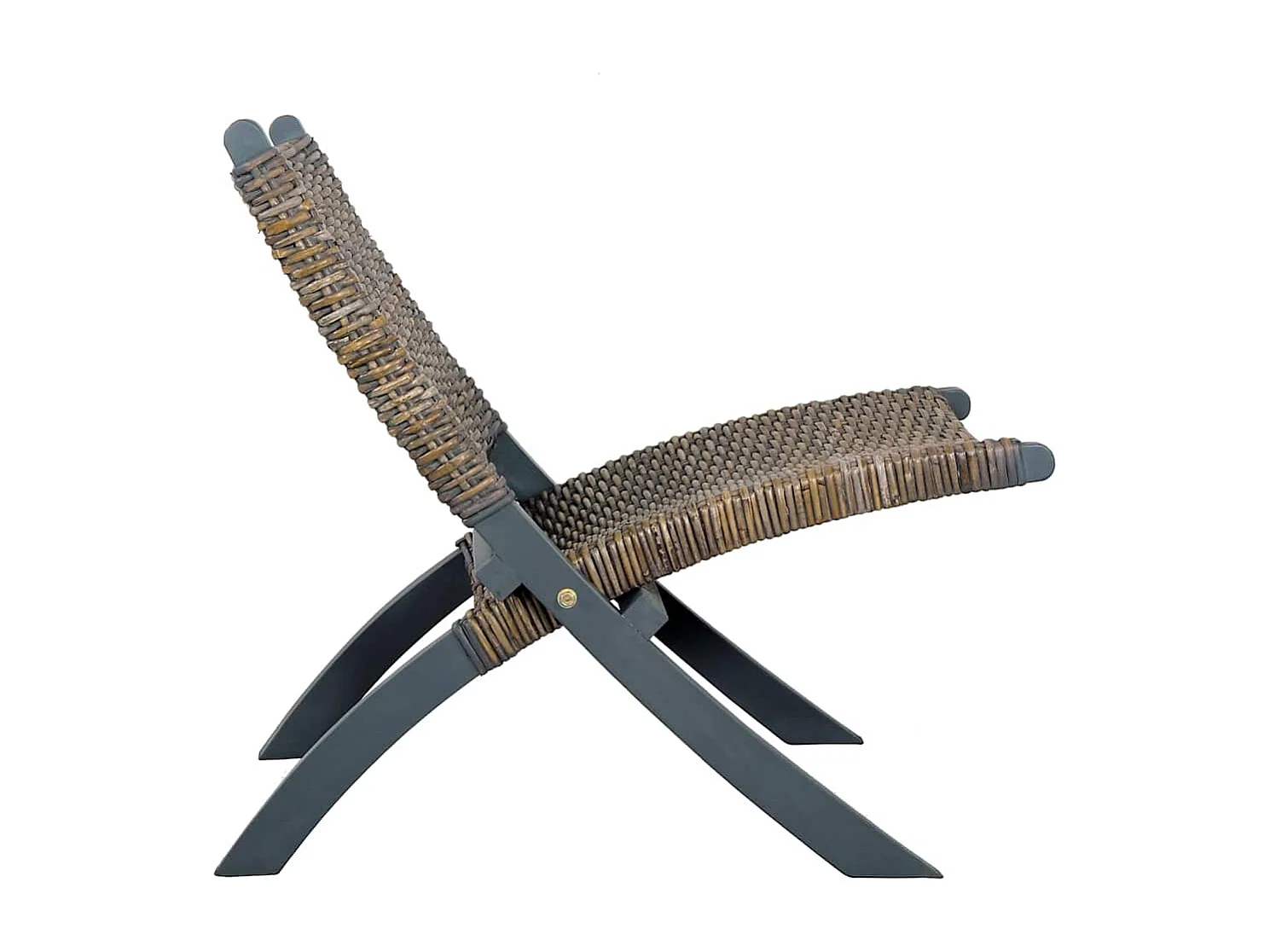 Relaxstuhl Grau Natur Kubu-Rattan und Massivholz Mahagoni