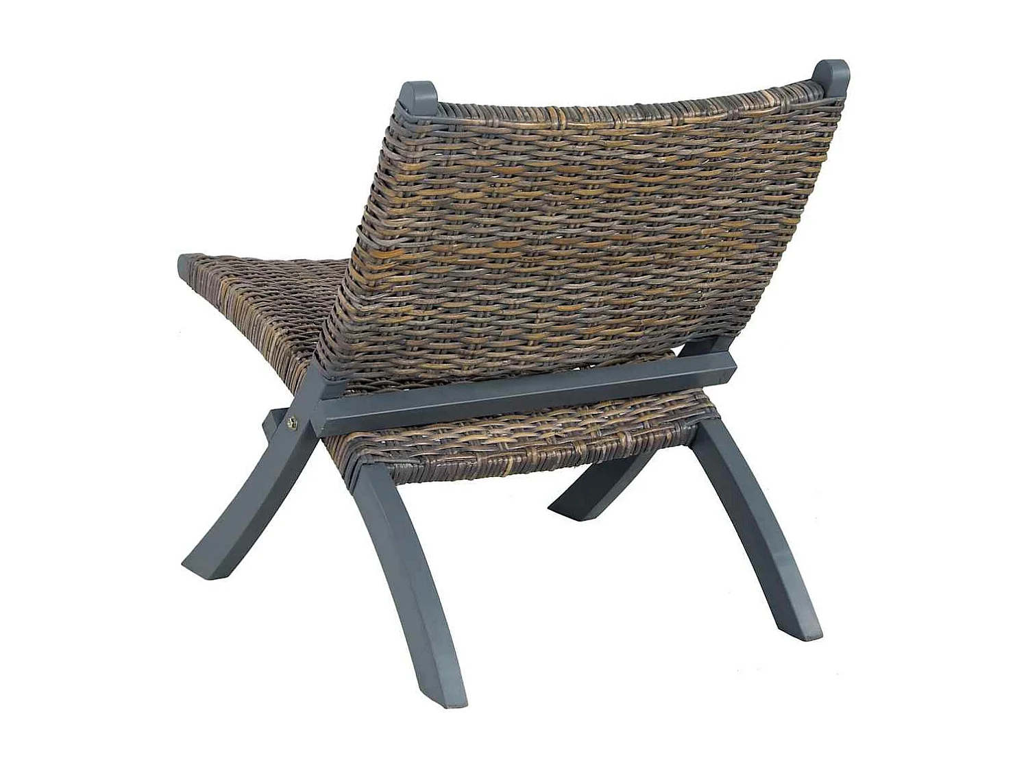 Relaxstuhl Grau Natur Kubu-Rattan und Massivholz Mahagoni