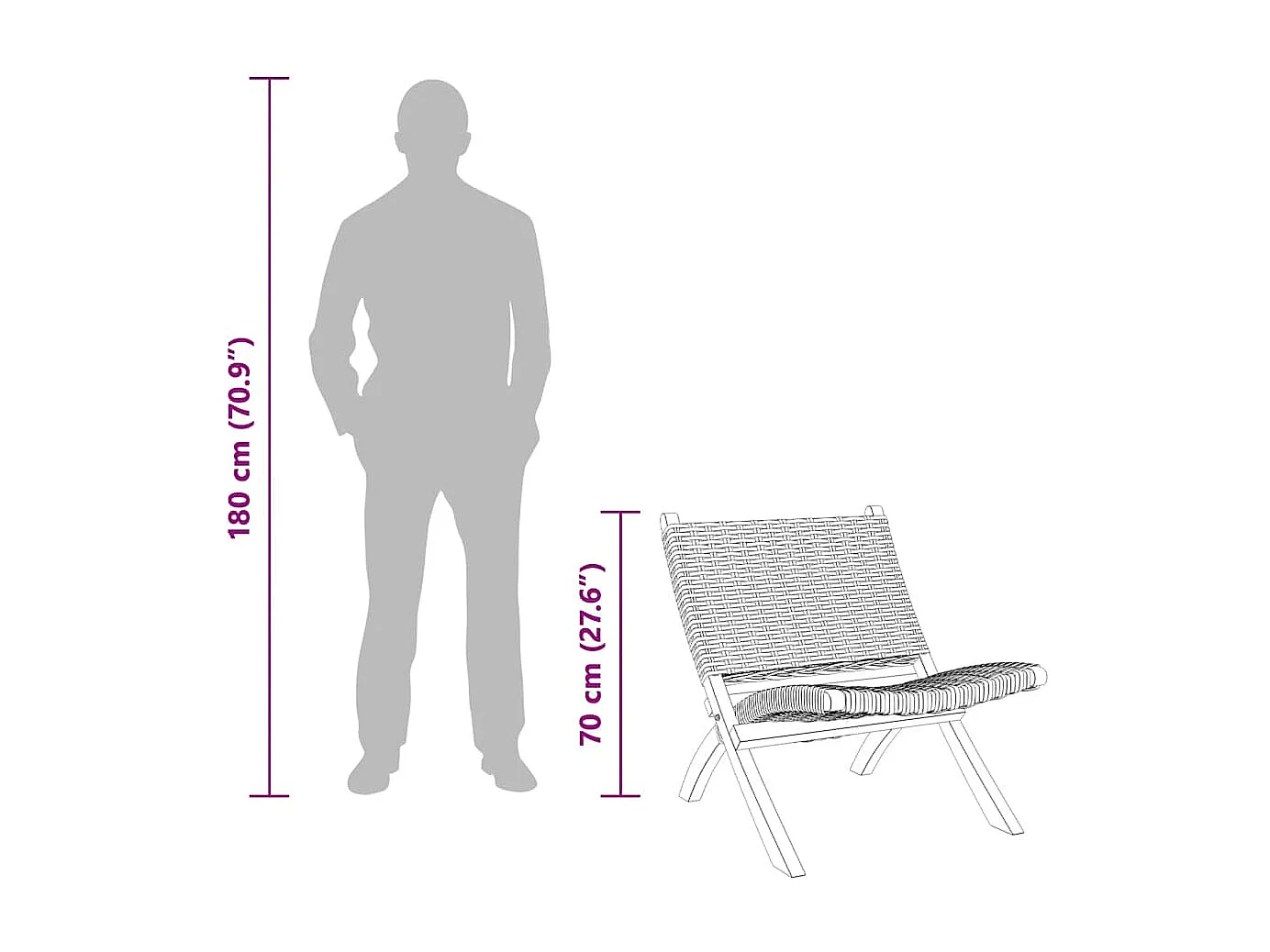 Relaxstuhl Grau Natur Kubu-Rattan und Massivholz Mahagoni