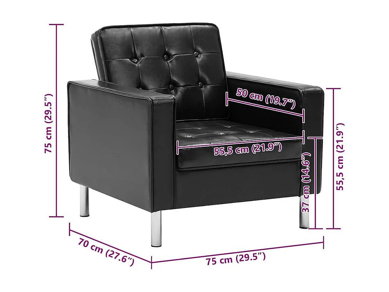 Fauteuil Noir 75x70x75 cm Similicuir