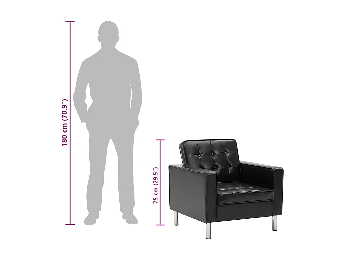 Fauteuil Noir 75x70x75 cm Similicuir