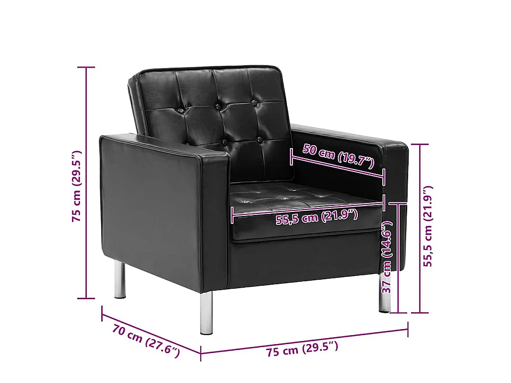 Fauteuil Noir 75x70x75 cm Similicuir