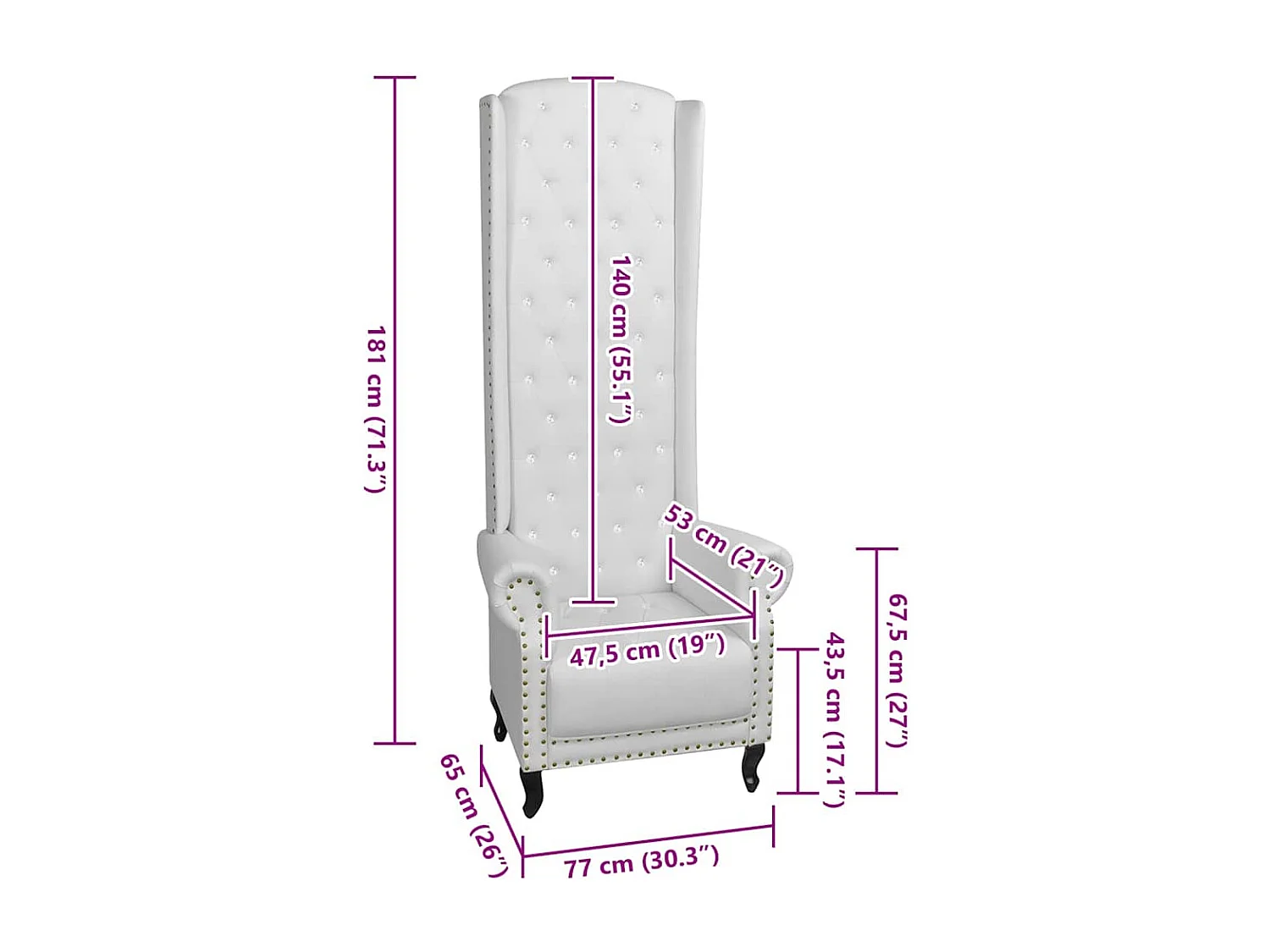 Stoel met hoge rugleuning kunstleer wit