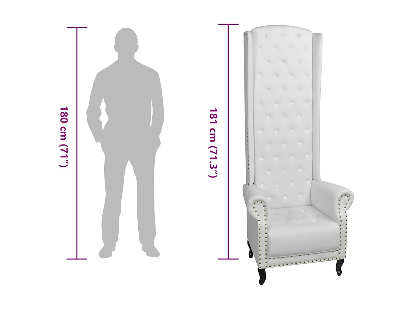 Stoel met hoge rugleuning kunstleer wit