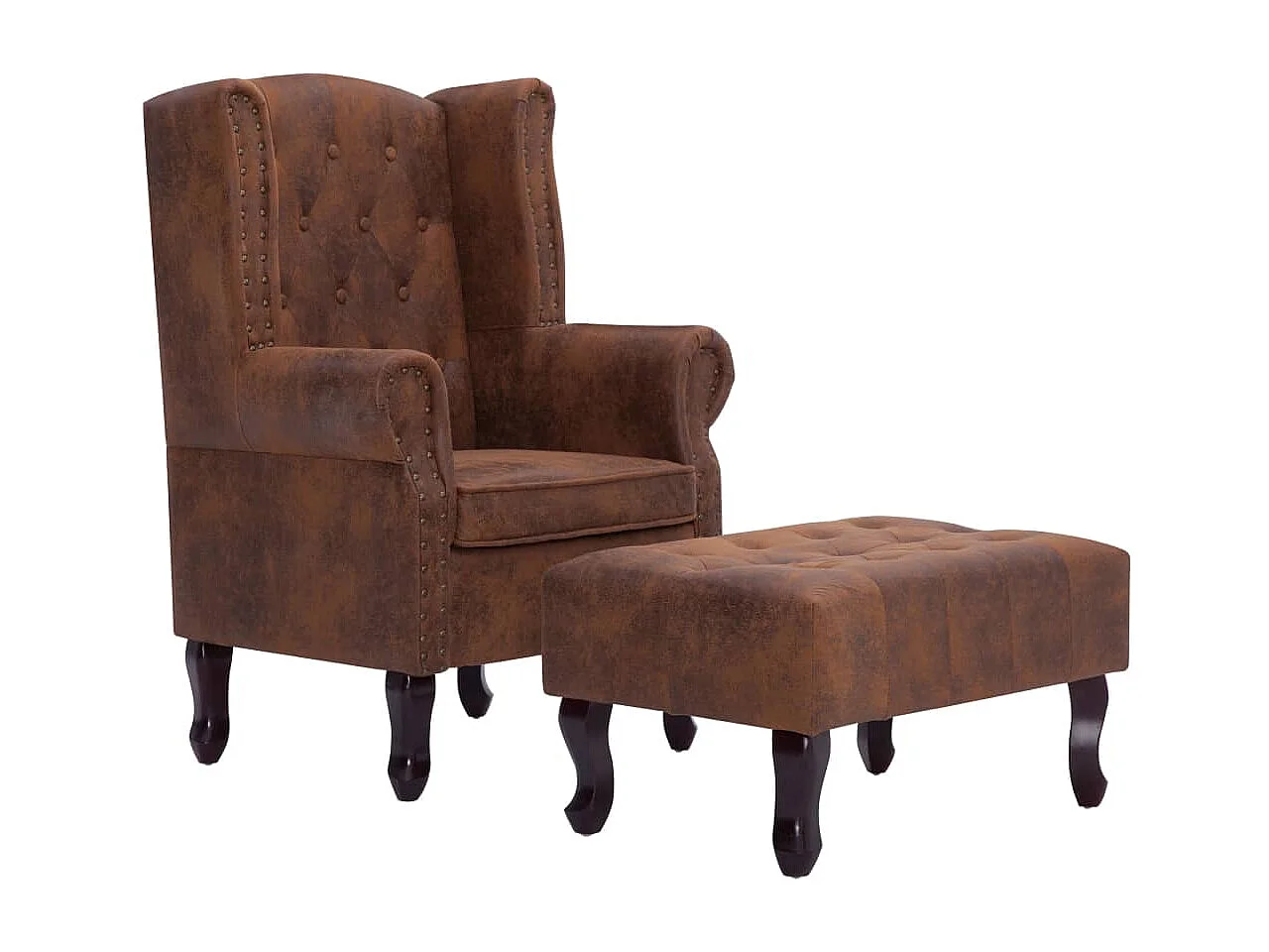 Fauteuil Chesterfield et repose-pieds Marron Similicuir daim