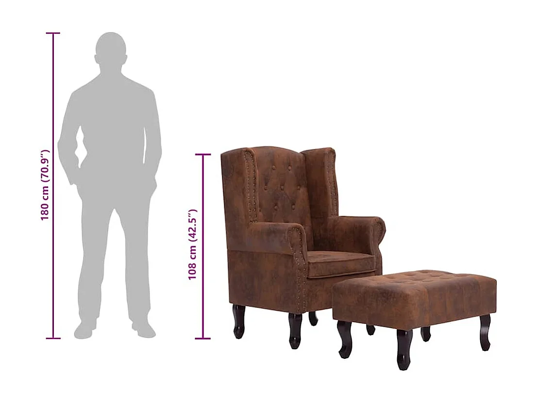 Fauteuil Chesterfield et repose-pieds Marron Similicuir daim
