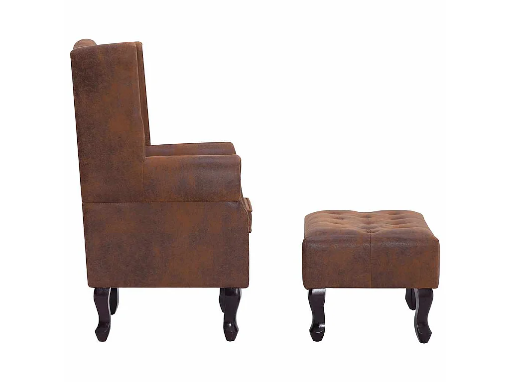 Fauteuil en voetenbank Chesterfield-stijl kunstsuède bruin