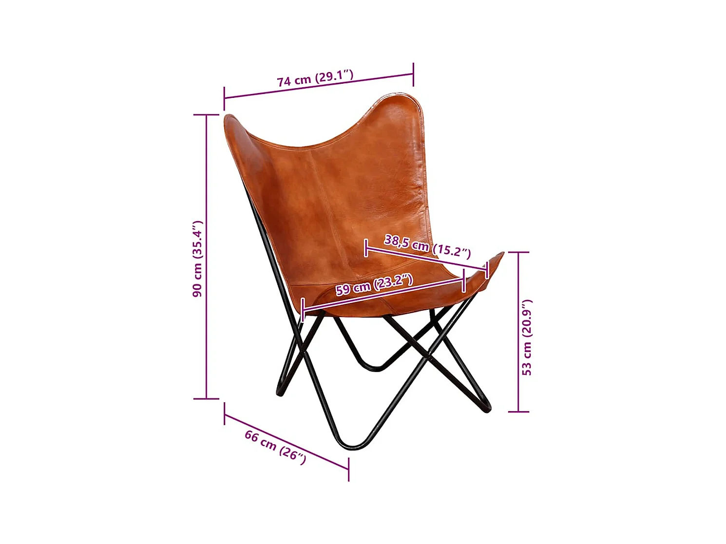 Chaise papillon Marron Cuir véritable