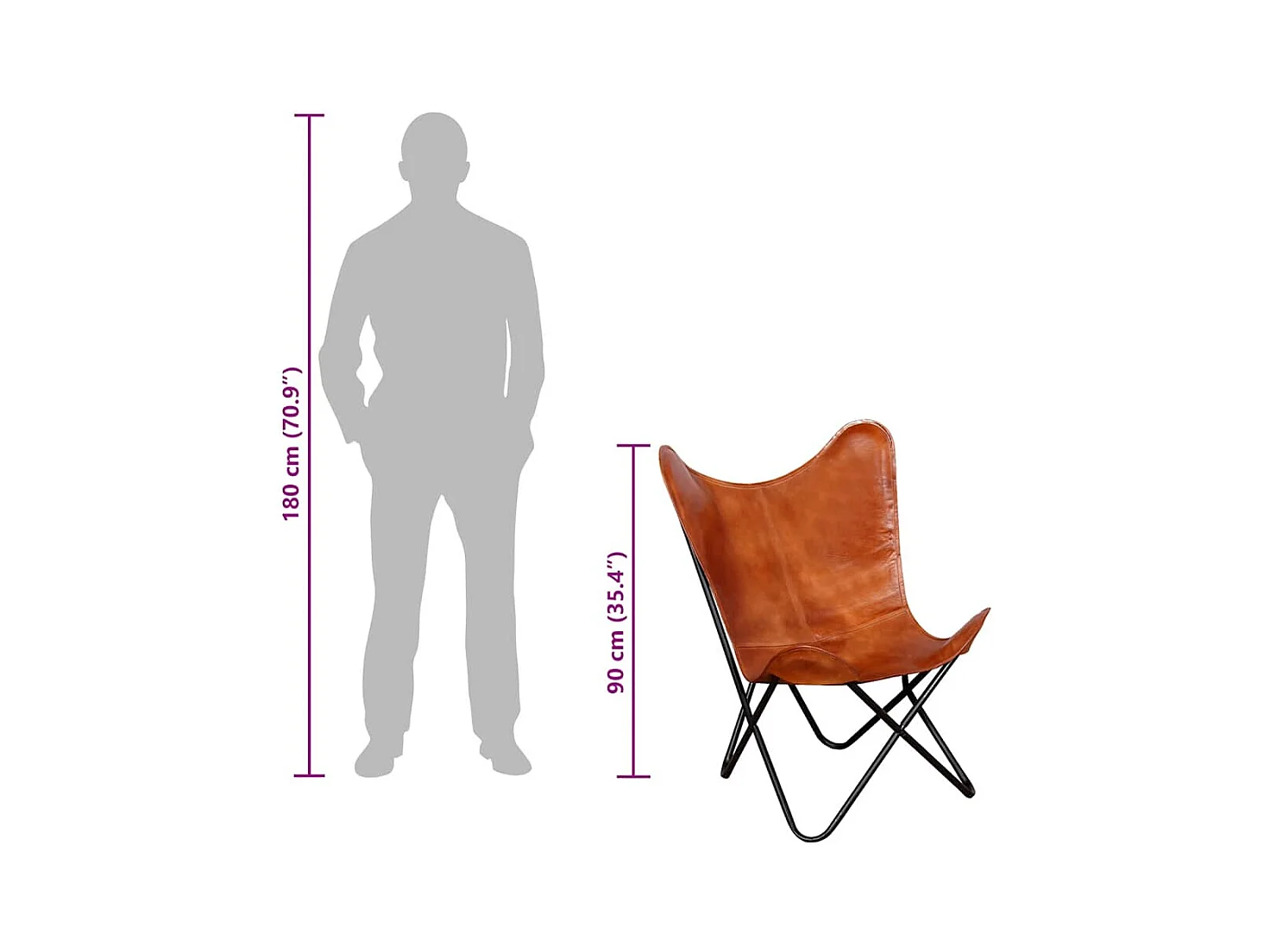 Chaise papillon Marron Cuir véritable