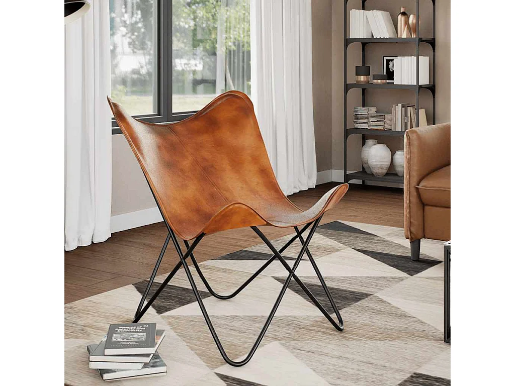 Chaise papillon Marron Cuir véritable