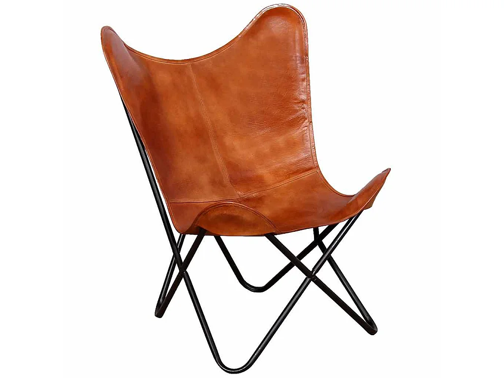 Chaise papillon Marron Cuir véritable