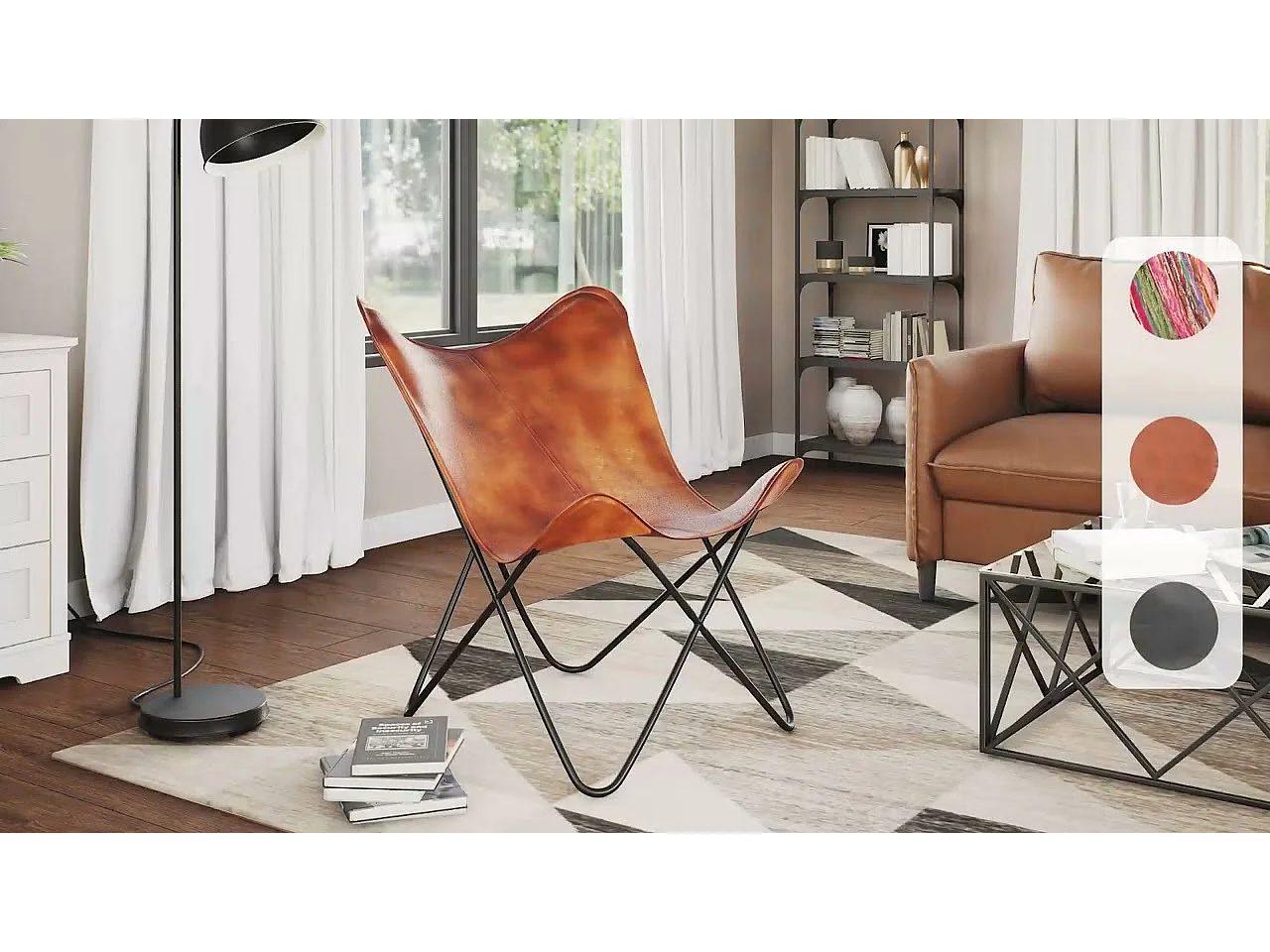 Chaise papillon Marron Cuir véritable