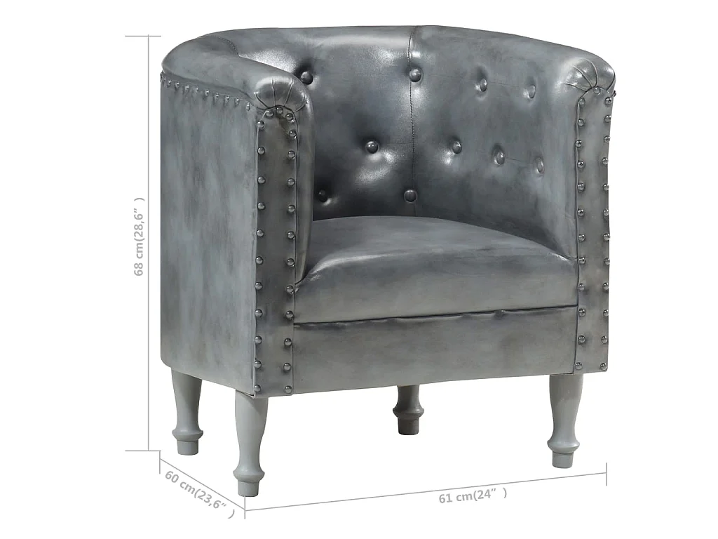 Chaise cabriolet Gris cuir véritable