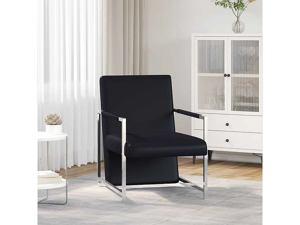 Fauteuil avec pieds chromés Noir Similicuir