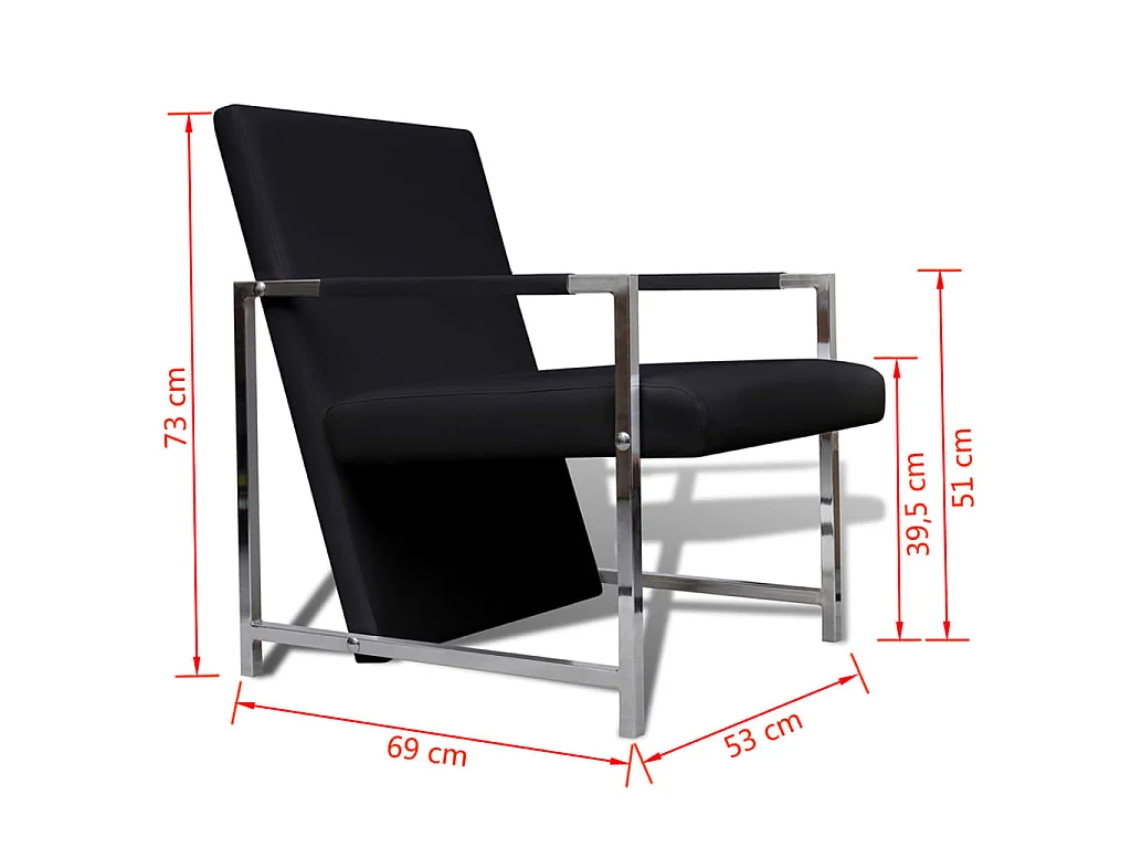 Fauteuil avec pieds chromés Noir Similicuir