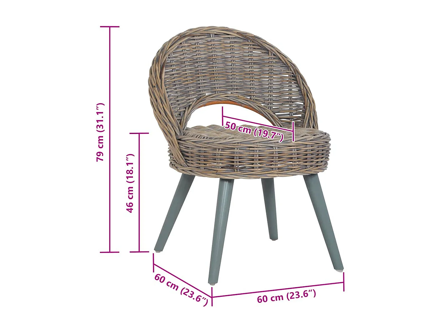 Fauteuil kubu rattan grijs