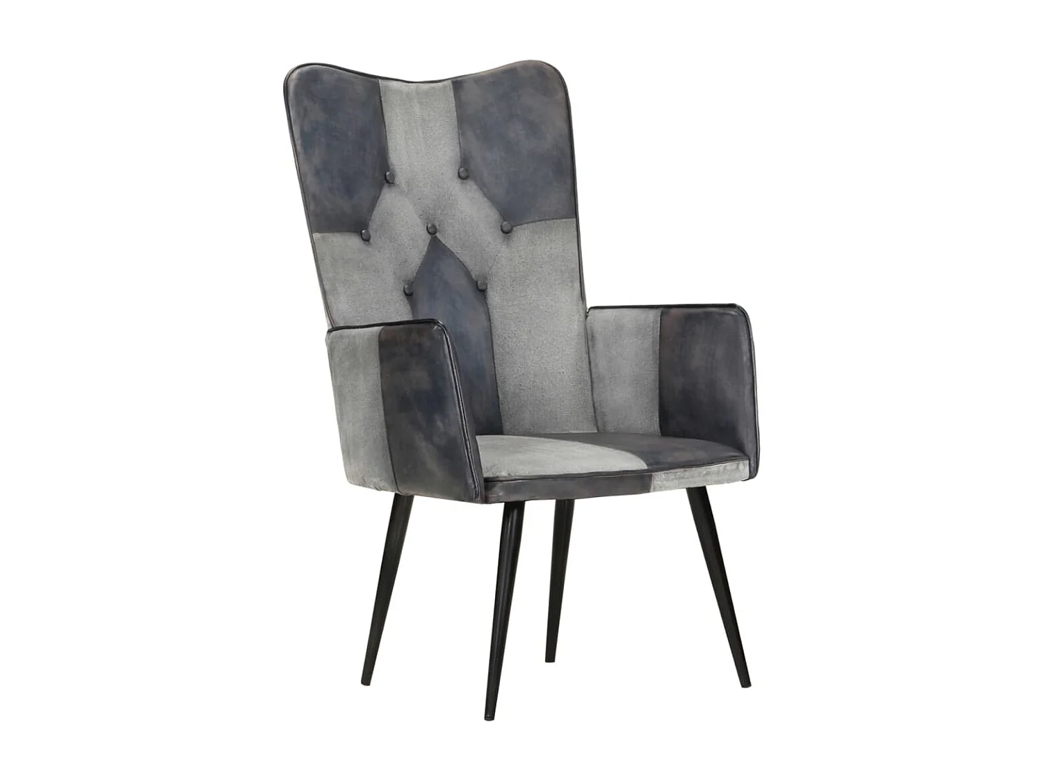 Sillón orejero de cuero auténtico gris
