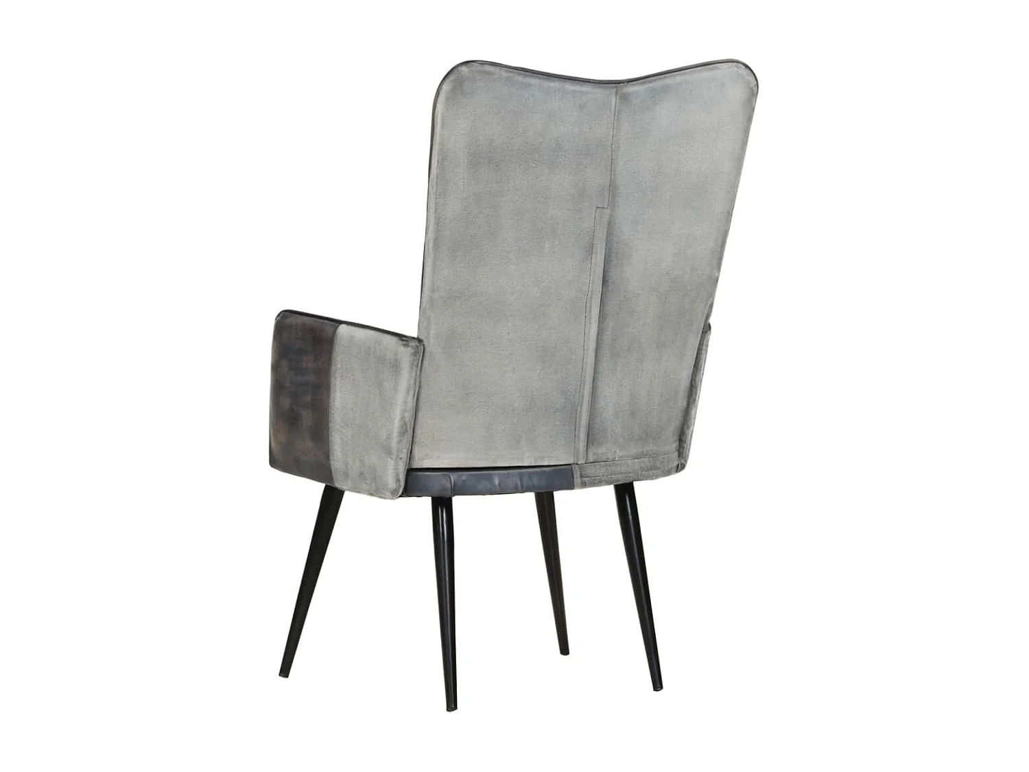 Sillón orejero de cuero auténtico gris