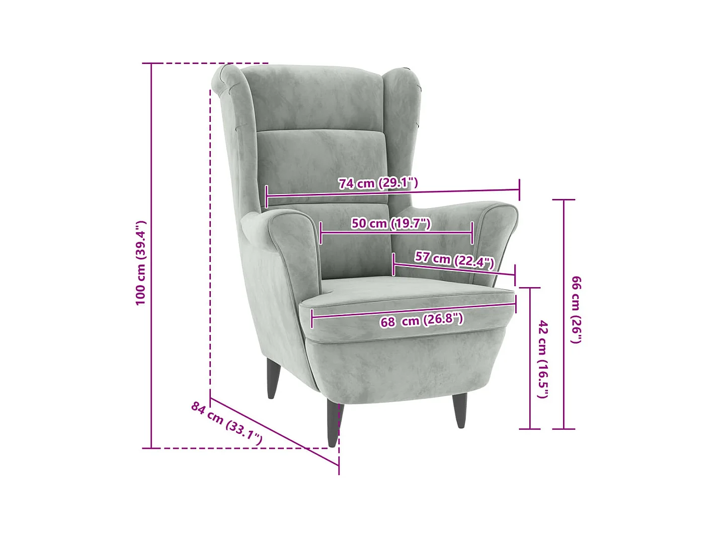 Fauteuil gris clair velours