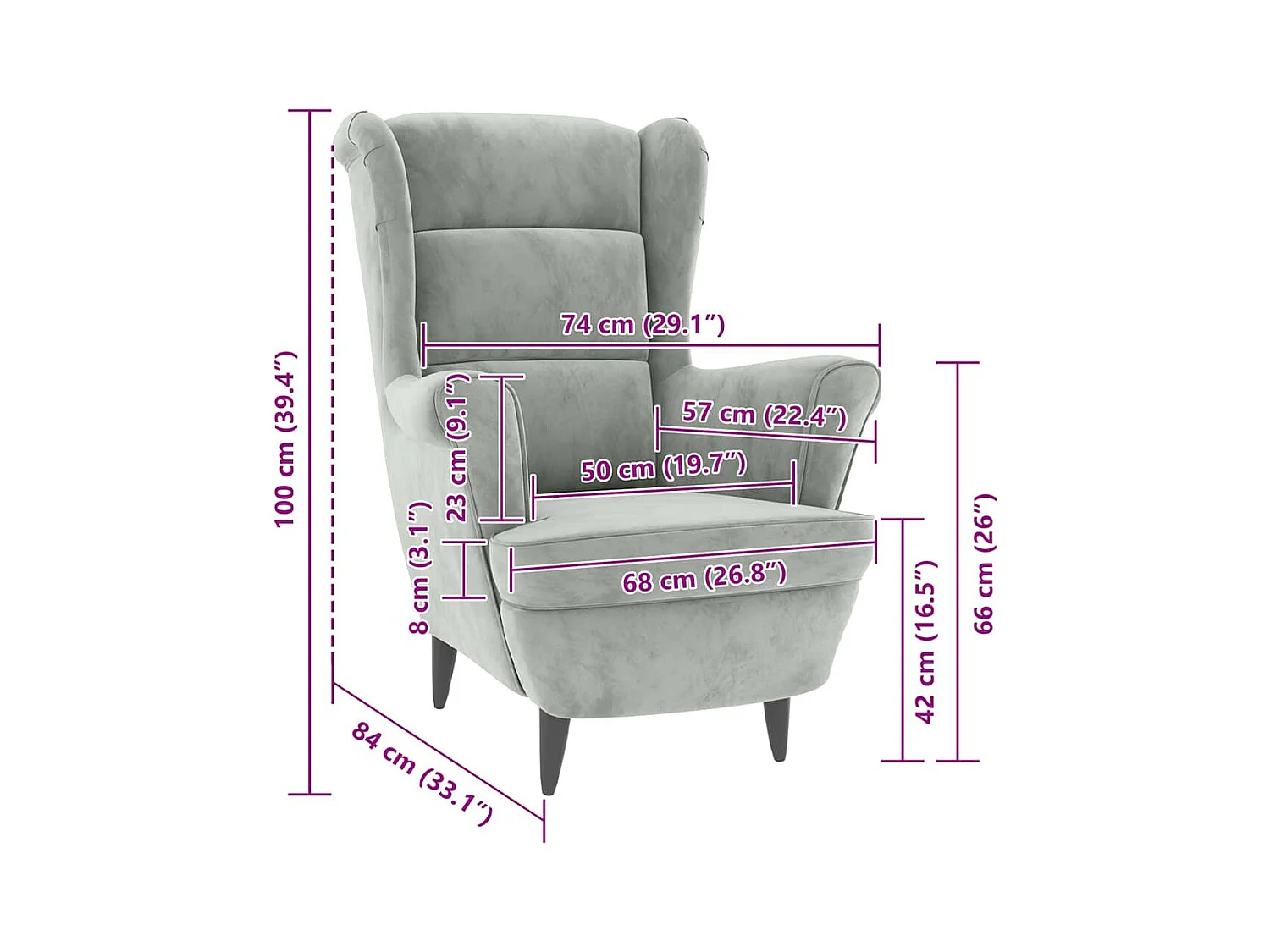 Fauteuil gris clair velours