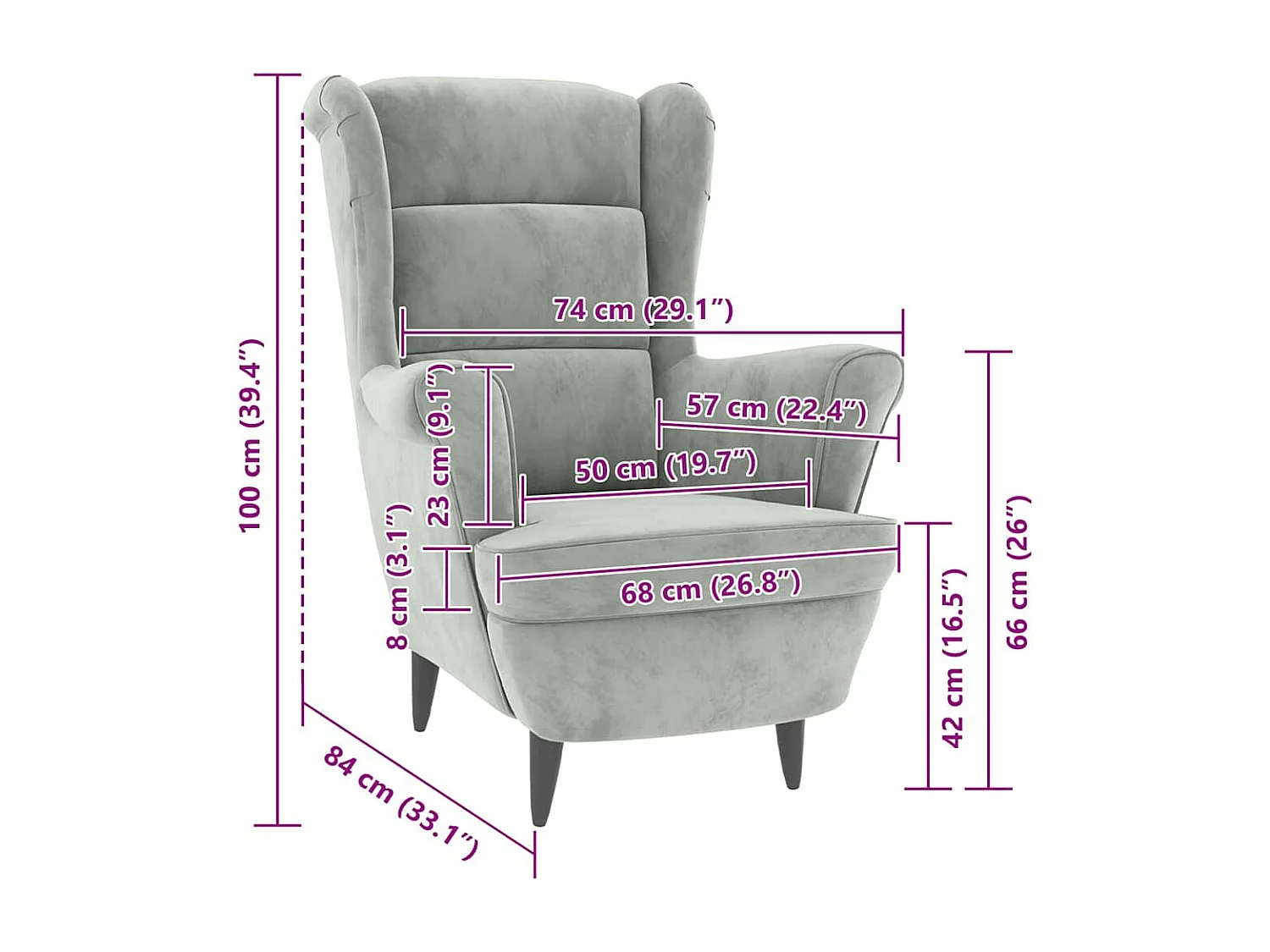 Fauteuil gris clair velours