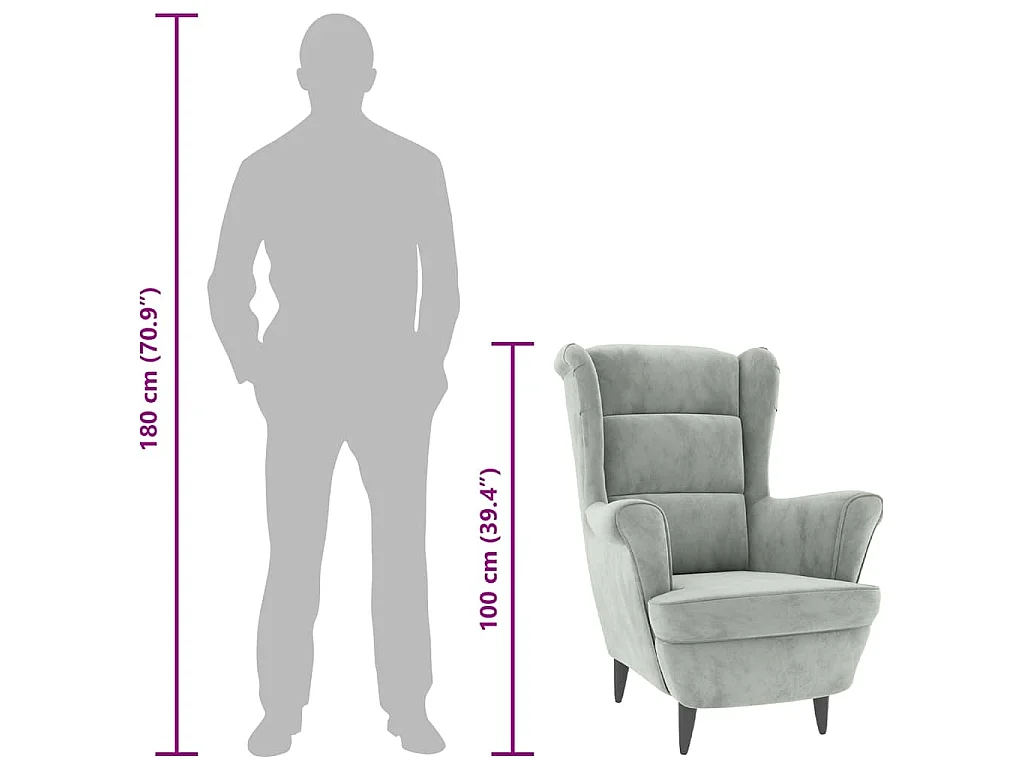 Fauteuil gris clair velours