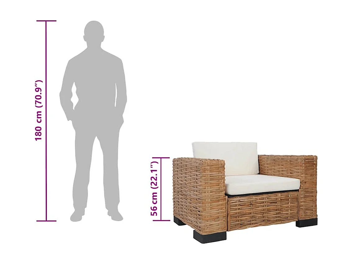 Fauteuil avec coussins Rotin naturel