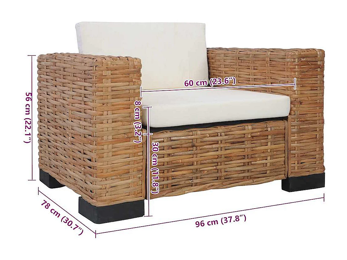 Sillón con cojines ratán natural