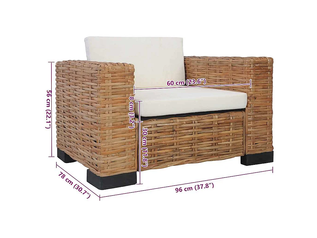 Fauteuil met kussens natuurlijk rattan