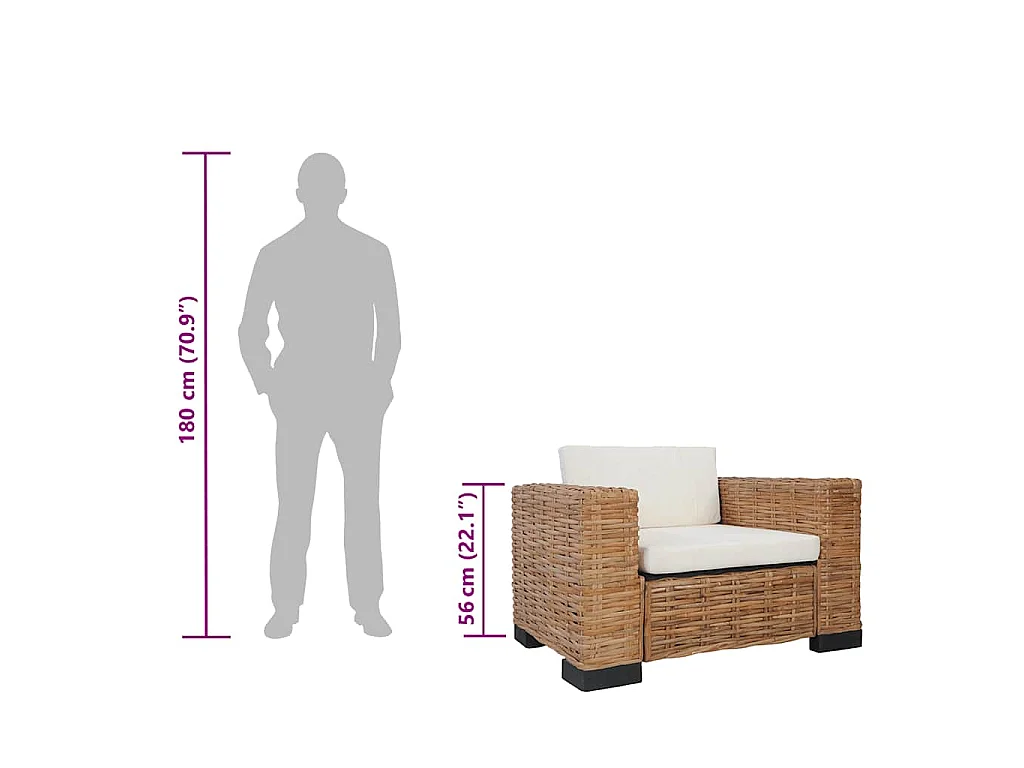 Fauteuil met kussens natuurlijk rattan
