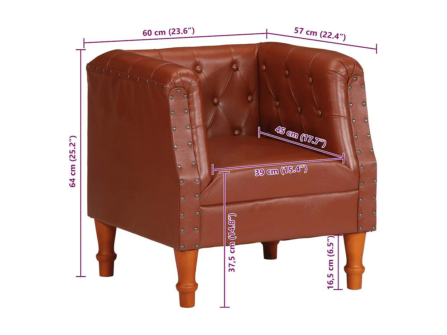 Fauteuil echt leer bruin