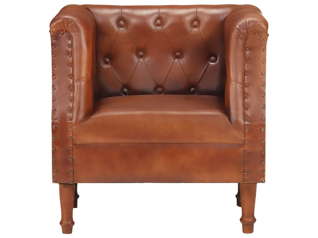 Fauteuil marron cuir véritable