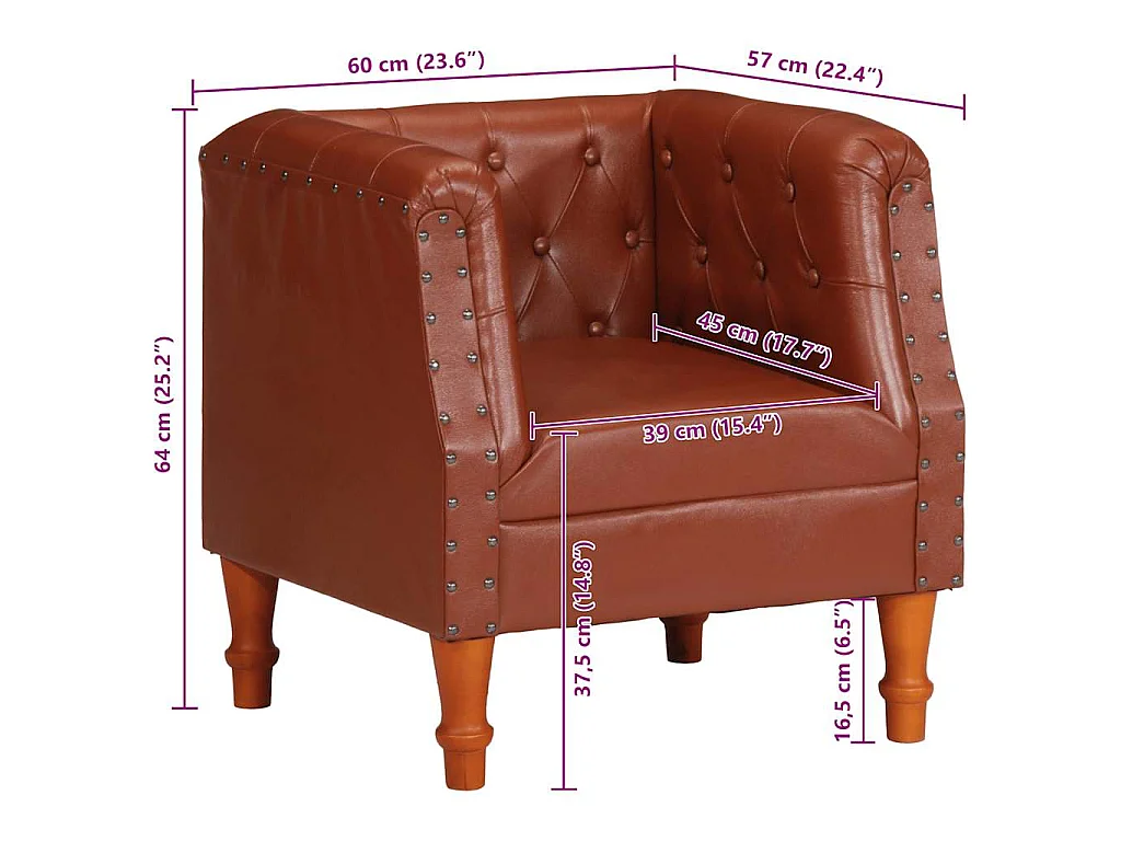 Fauteuil marron cuir véritable