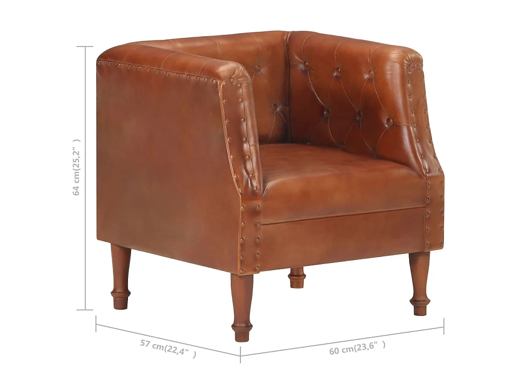 Fauteuil marron cuir véritable